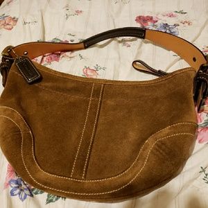 Brown suede coach purse